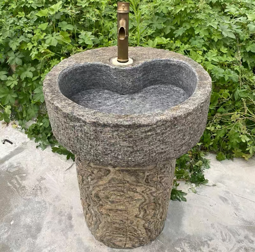 老石槽圆形洗手盆庭院石头水槽户外洗衣拖把池自建房庭院摆件