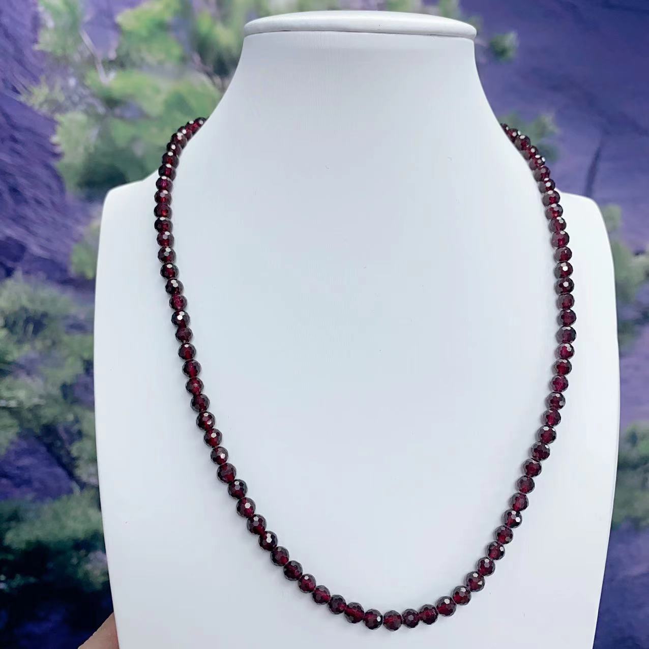 天然酒红色石榴石5mm+切割面项链，多样式发一