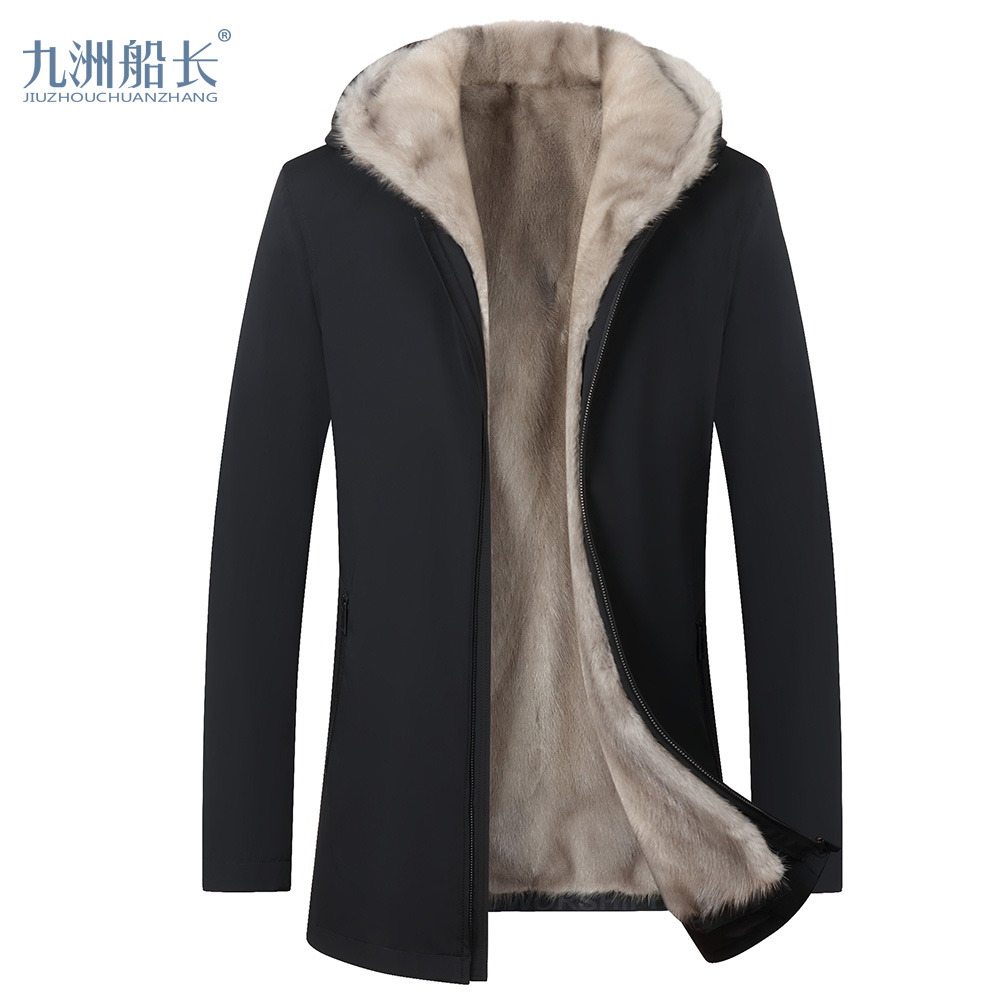 【九洲船长】男士派克服水貂胆连帽可脱卸冬季皮草 23025