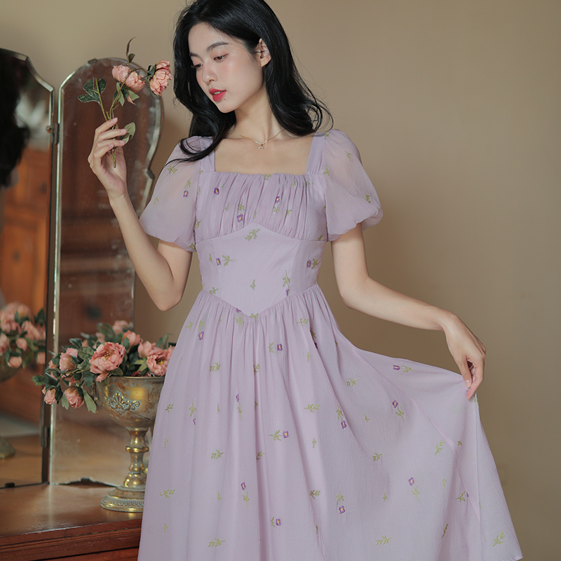 奈良法式复古连衣裙显瘦裙子女夏季新款绝美长裙沙滩裙【3045】