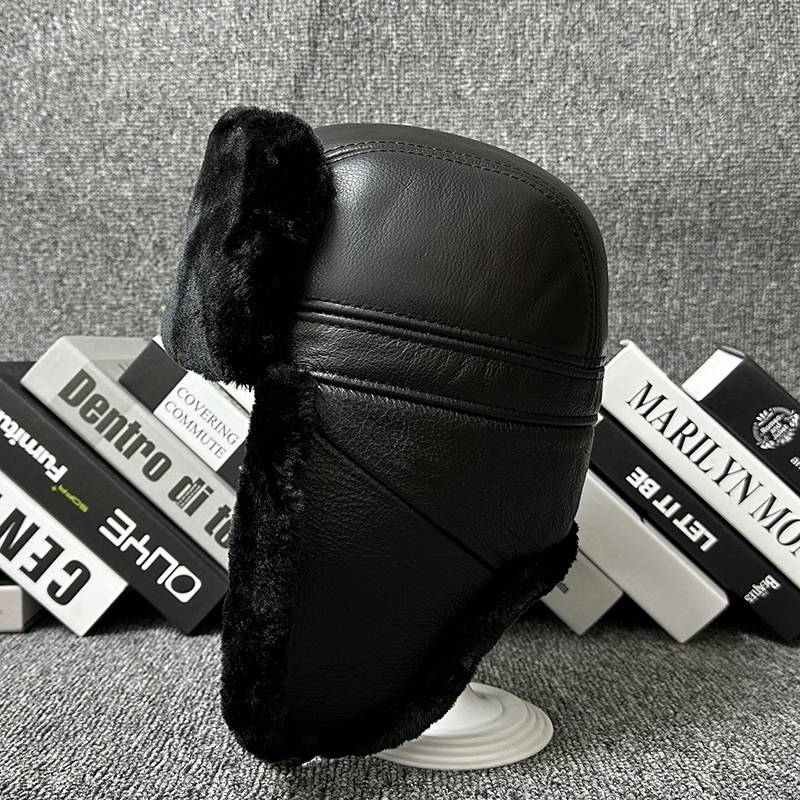 海宁真皮雷锋帽中老年男士皮帽子加厚护耳防寒户外保暖一体帽冬季