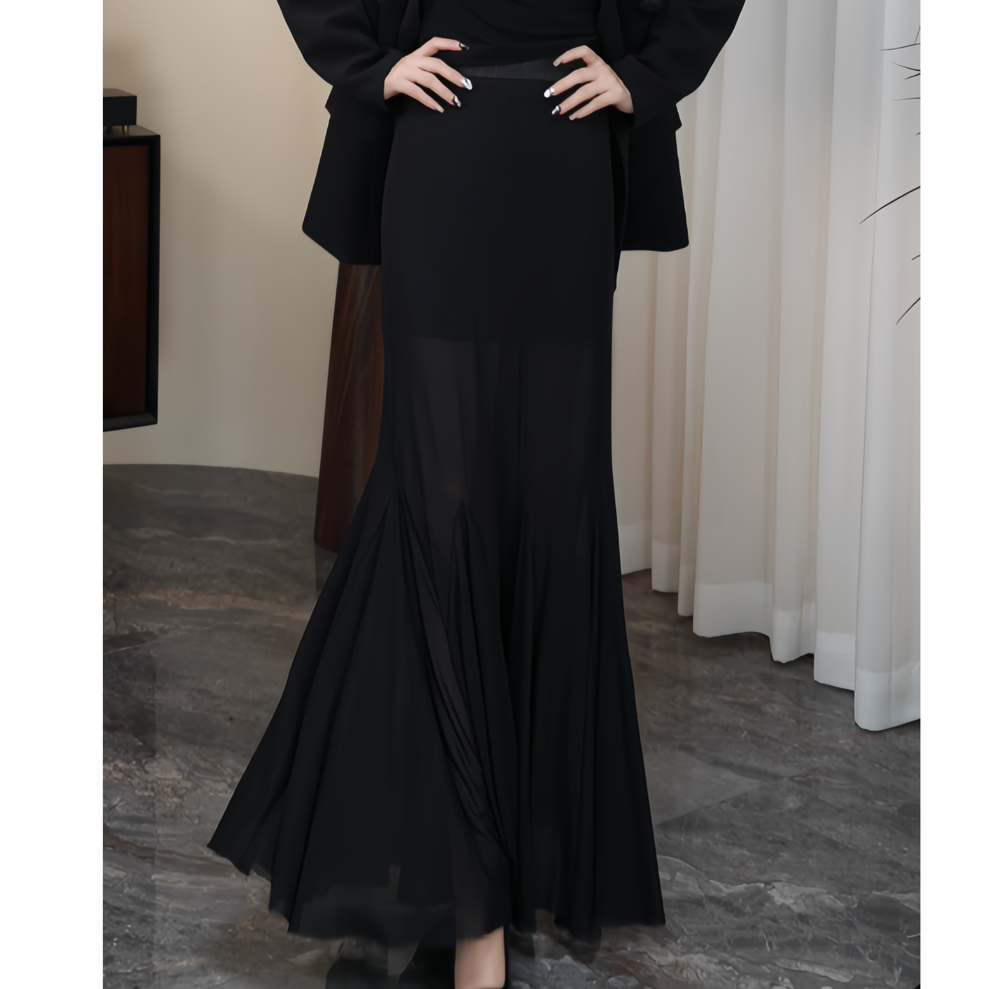 ZEROYK 翎蔻 深圳南油 四面弹高弹力珠光纱气质微透鱼尾半裙