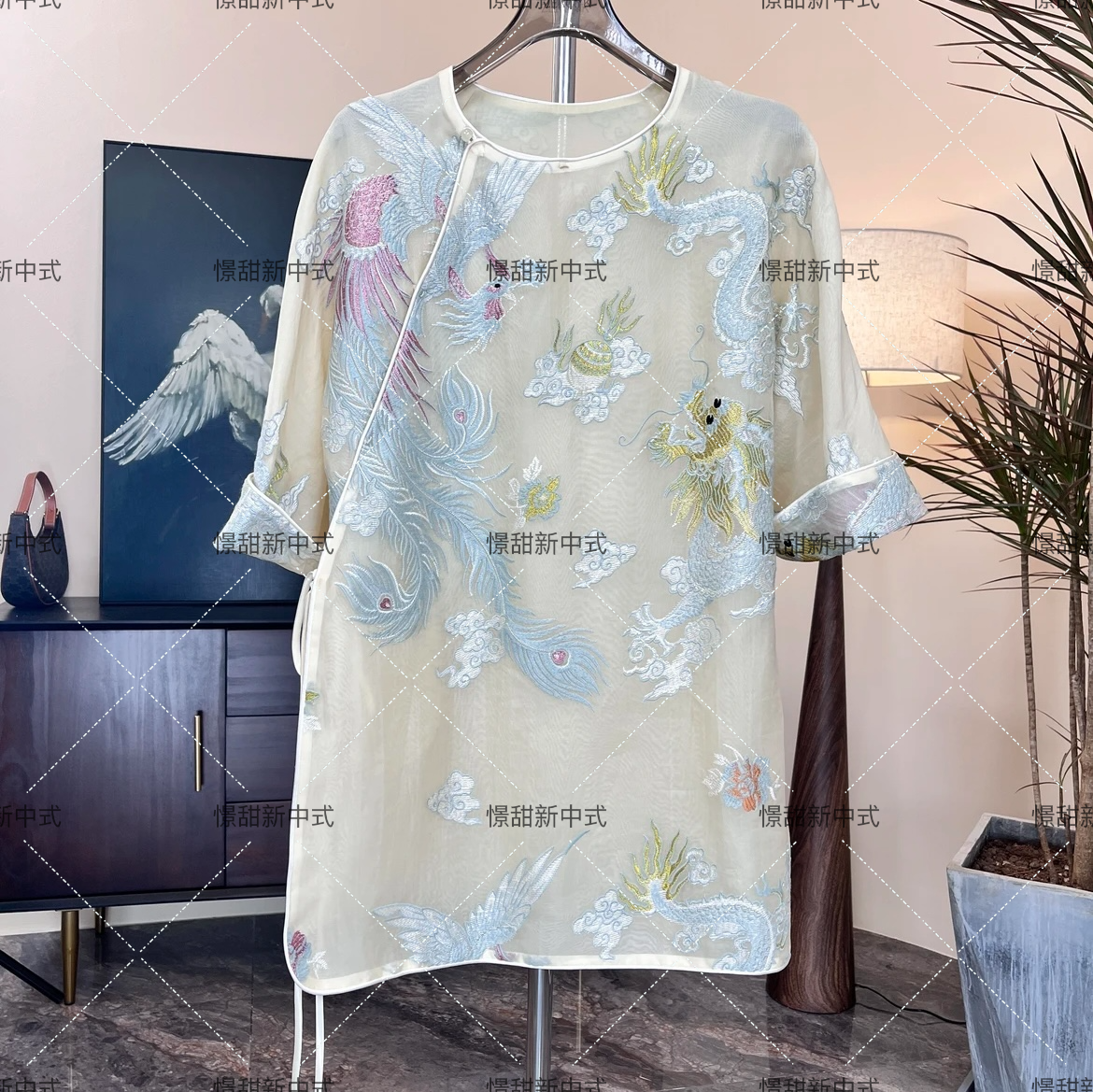 ZEROYK翎蔻 新中式龙凤呈祥套装 100桑蚕丝定位刺绣新中式套装