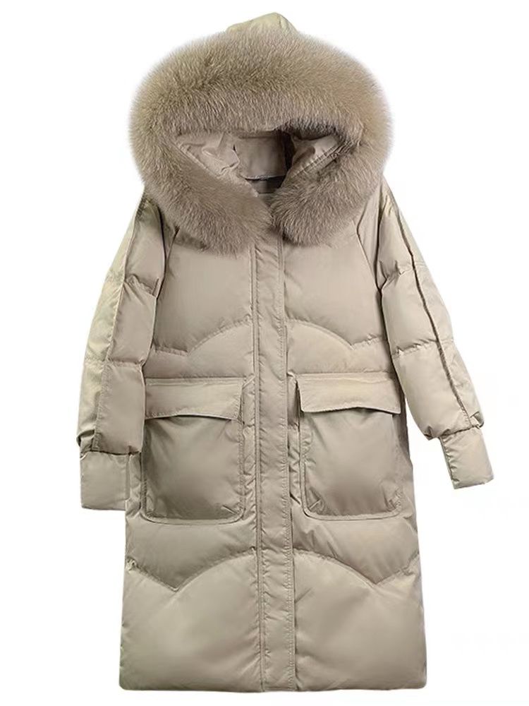 雅鹿大毛领羽绒服女中长款过膝2023冬装新款宽松显瘦加厚白鸭绒外