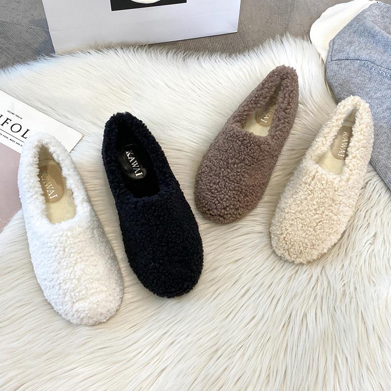 毛鞋女冬外穿加绒新款一脚蹬豆豆鞋棉瓢鞋大尺码女鞋41-43