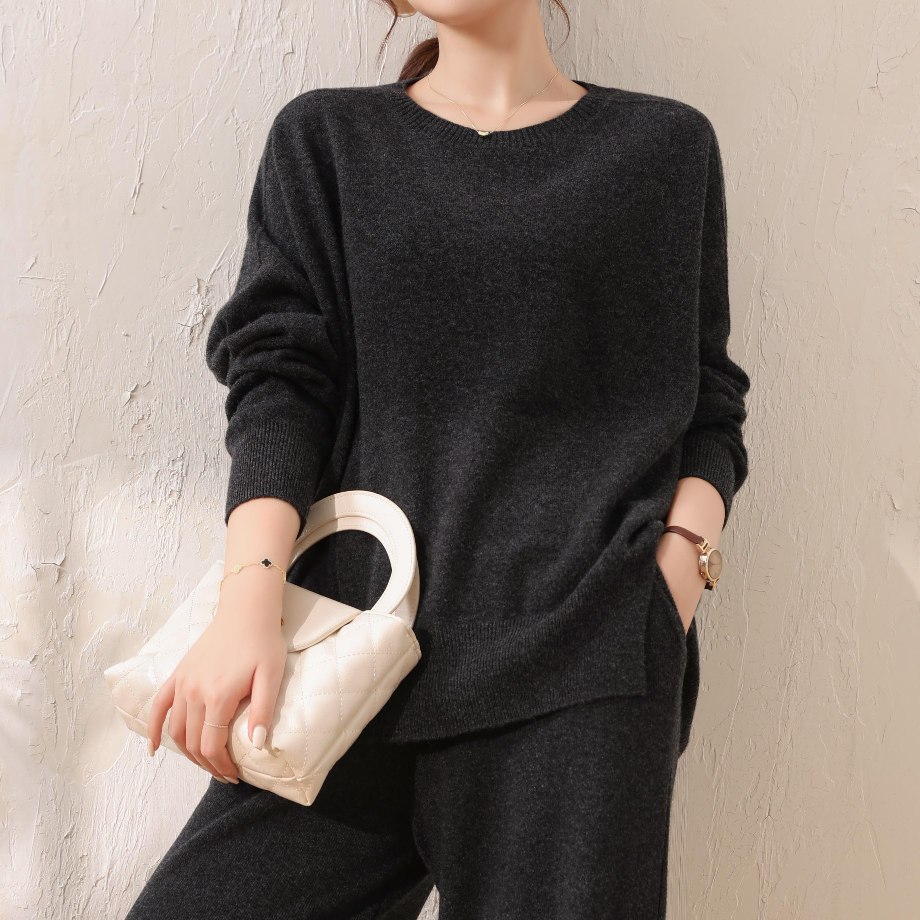 24009纯色保暖圆领常规女常规款气质衫针织秋冬百搭