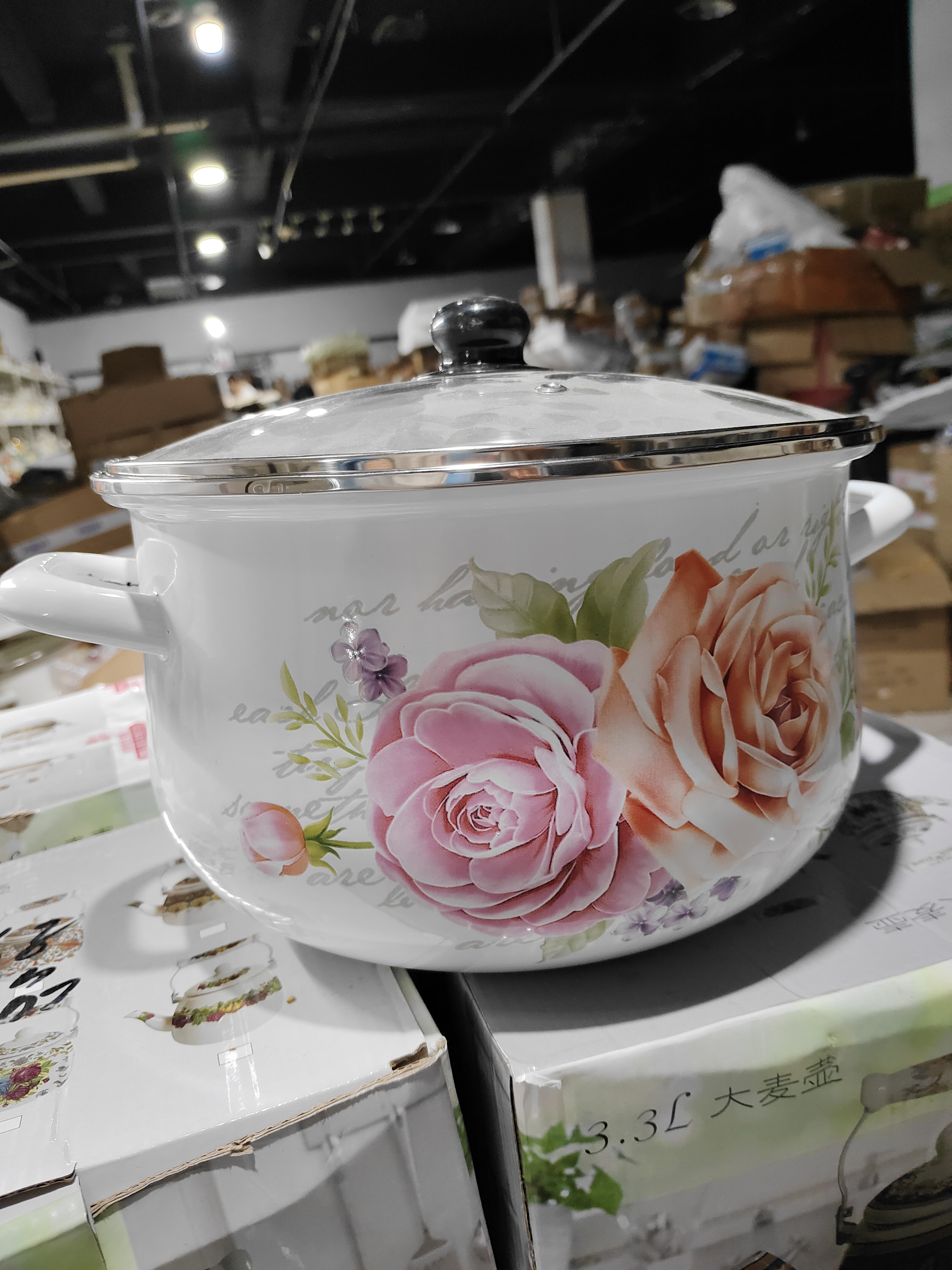 26口径搪瓷高柿子锅玻璃盖盖子小点瑕疵处理花色随机发