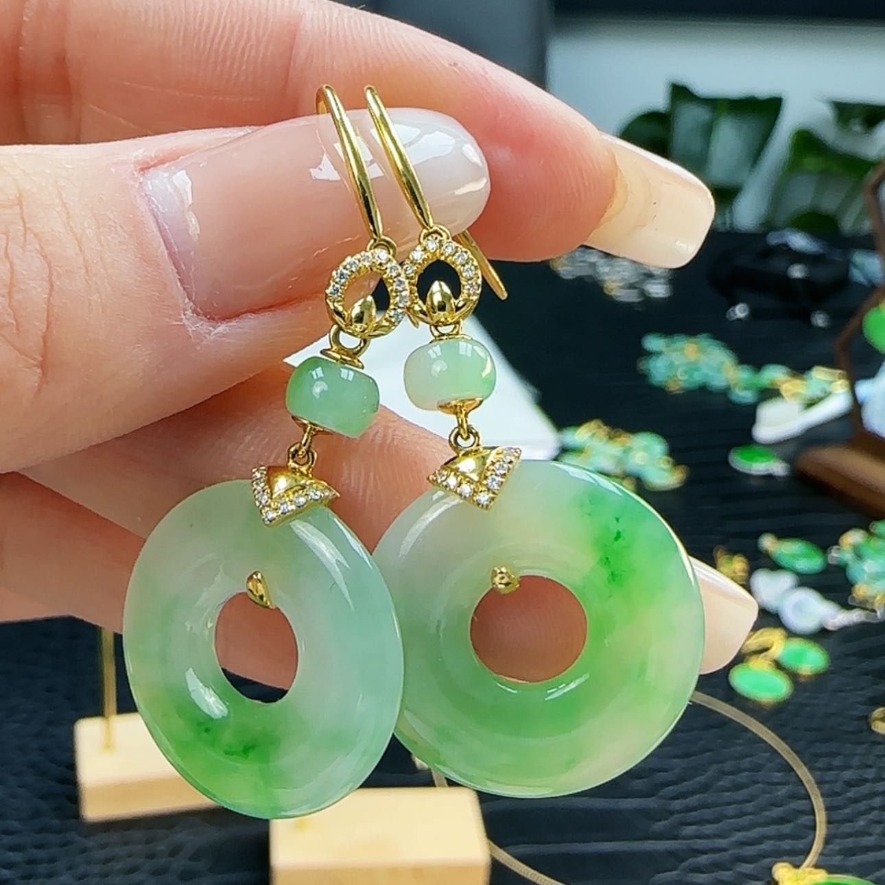 【闪购商品】翡翠耳饰18K金镶嵌祝*采