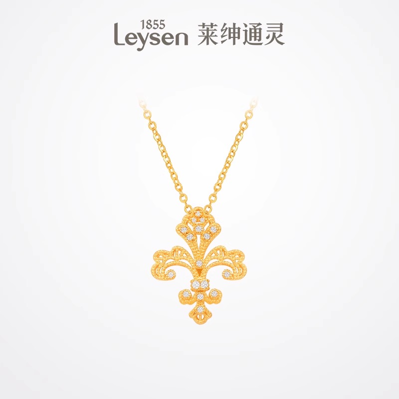 【门店同款】莱绅通灵鸢尾花足金吊坠黄金项链坠链均足金传世金系列
