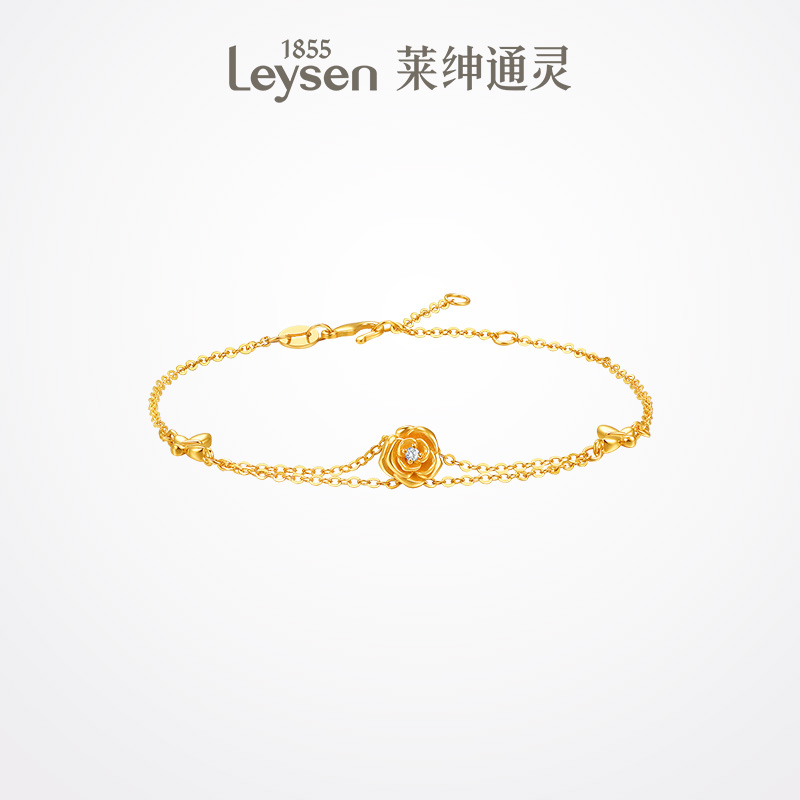 【莱绅通灵】玫瑰花足金黄金手链 时尚百搭仙女手链