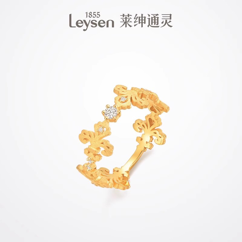 【门店同款】莱绅通灵鸢尾花足金黄金钻石戒指传世金1855系列