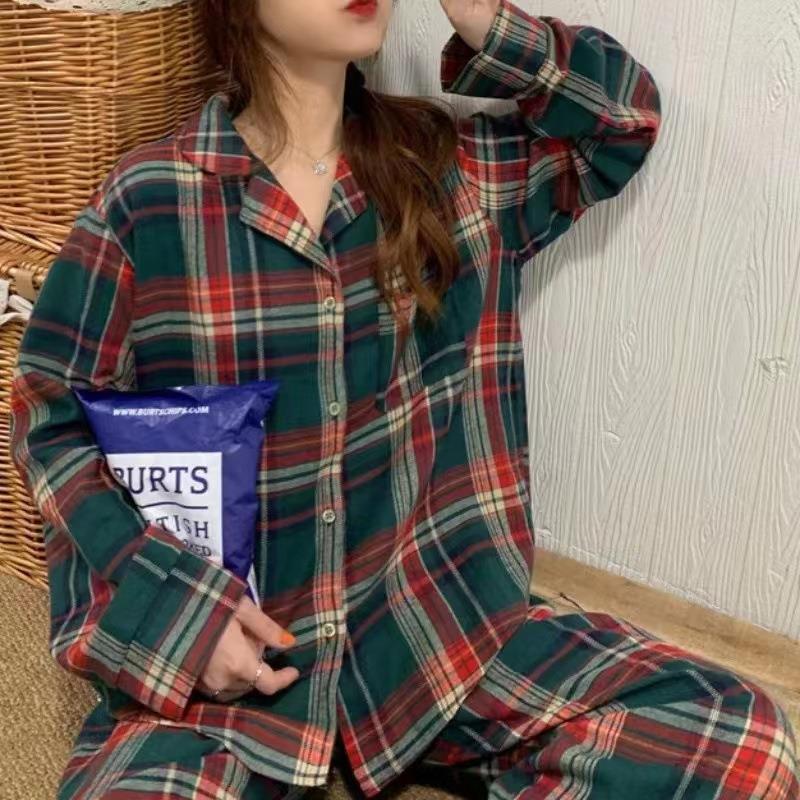 春夏跨境爆款开衫睡衣女长袖翻领开衫薄款春秋卡通家居服女两件套