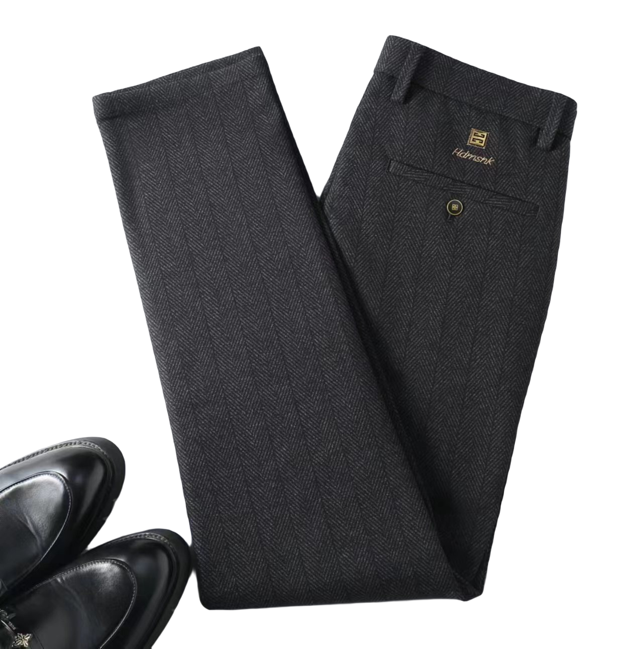 GXXY2024冬季厚款防风保暖人字纹高弹力直筒免烫日常休闲商务男裤