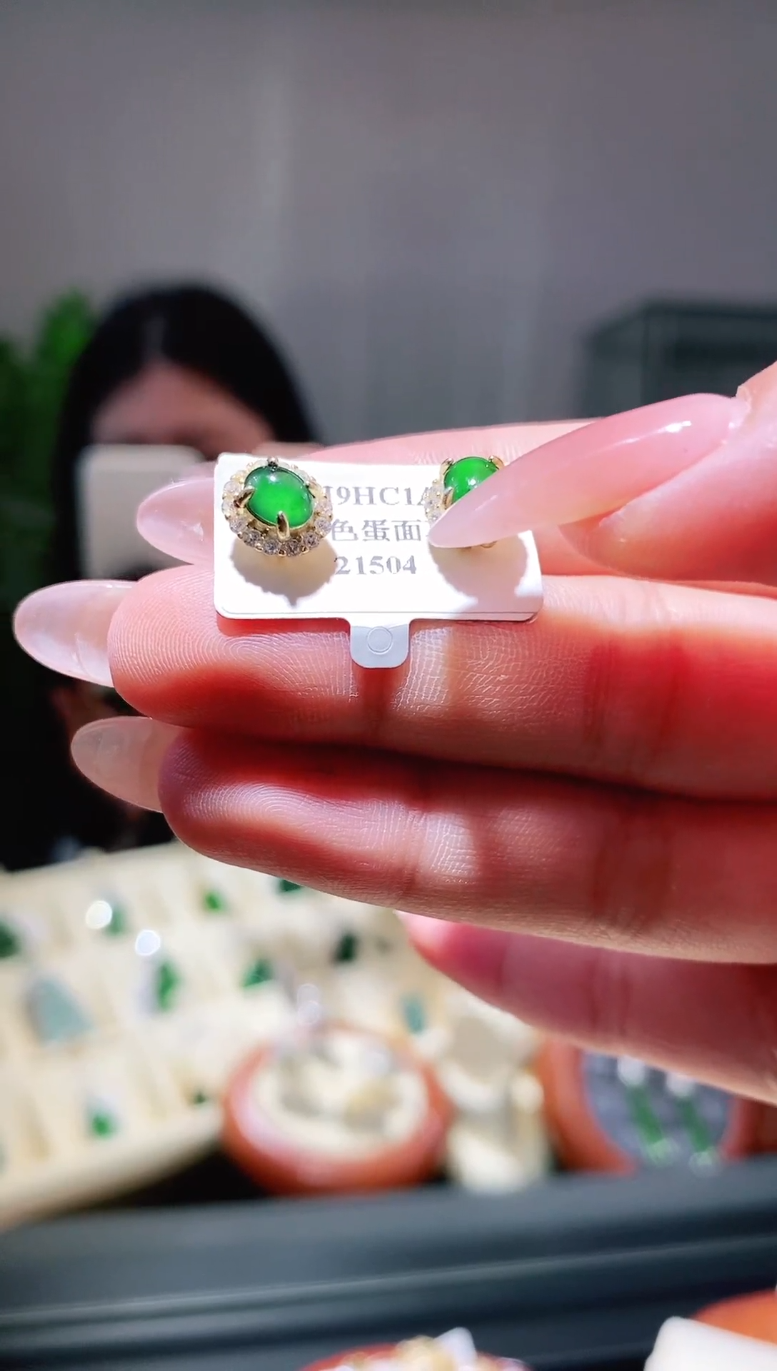 【闪购商品】翡翠颈饰未镶嵌蛋面耳钉21504