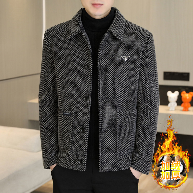 2023秋冬新款毛呢外套休闲百搭修身时尚保暖加厚男士毛呢夹克外套