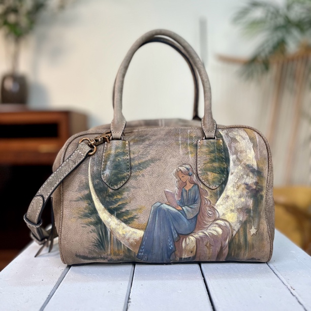 手工彩绘女包真皮托特包软皮休闲手提包斜挎包包波士顿复古女士