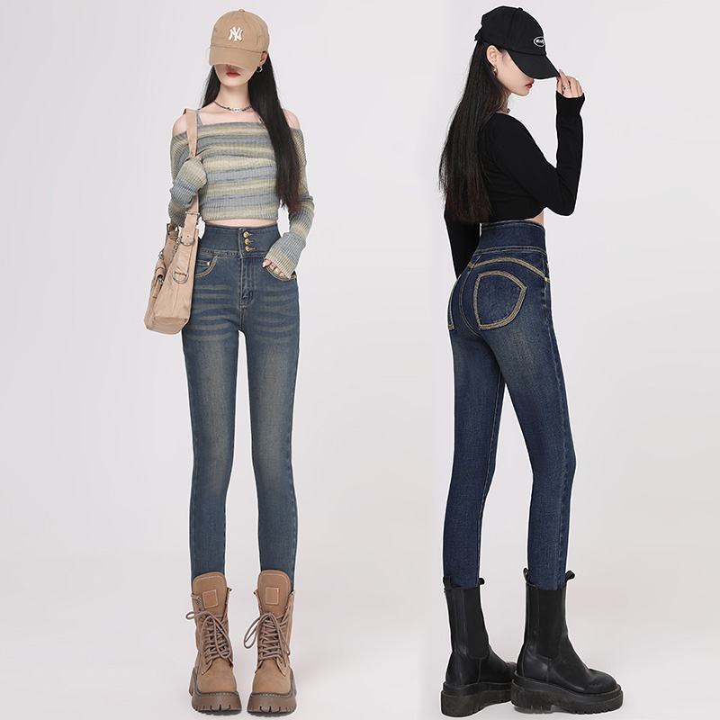 奶牛的梦时尚蜜桃臀牛仔裤提臀百搭修身显瘦中高腰弹力铅笔小脚裤