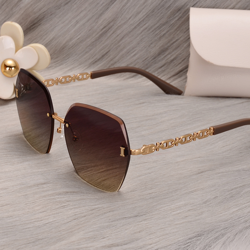 茶色无框墨镜高级ins尼龙偏光太阳镜潮流网红街拍开车眼镜女款