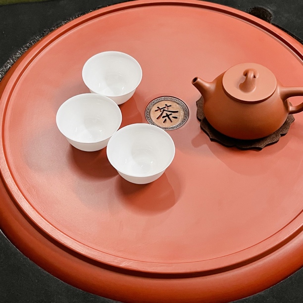 干泡台干泡盘茶盘朱泥全手工手拉家茶具红泥大号紫砂茶船茶台14寸