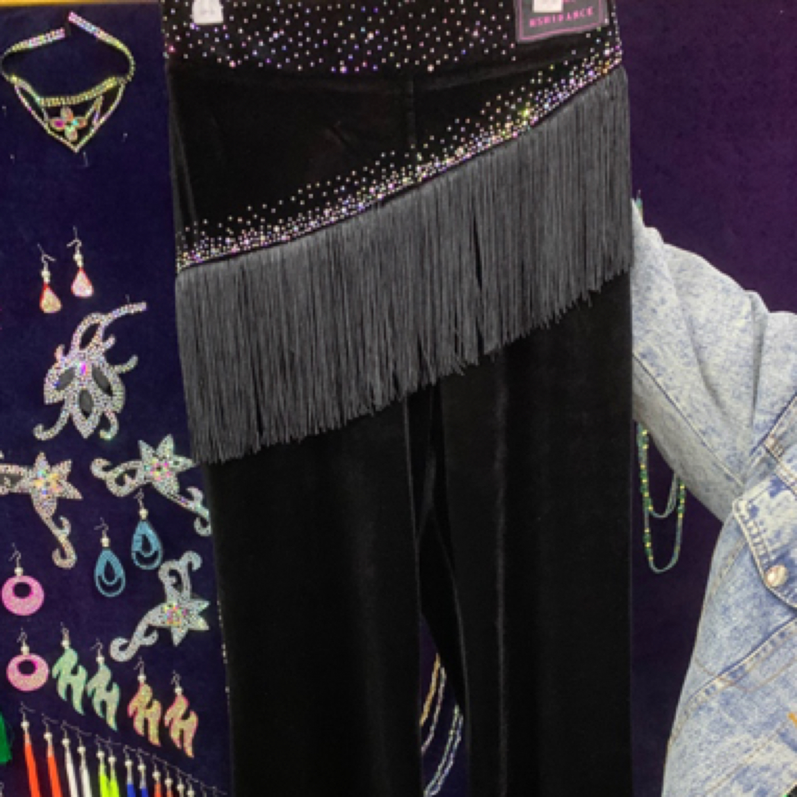 丝绒 斜流苏裤子