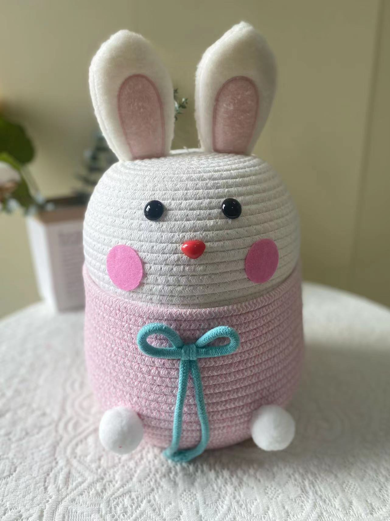 甜心兔子粉色收纳棉绳可洗零食筐玩具化妆品收纳筐儿童储存筐