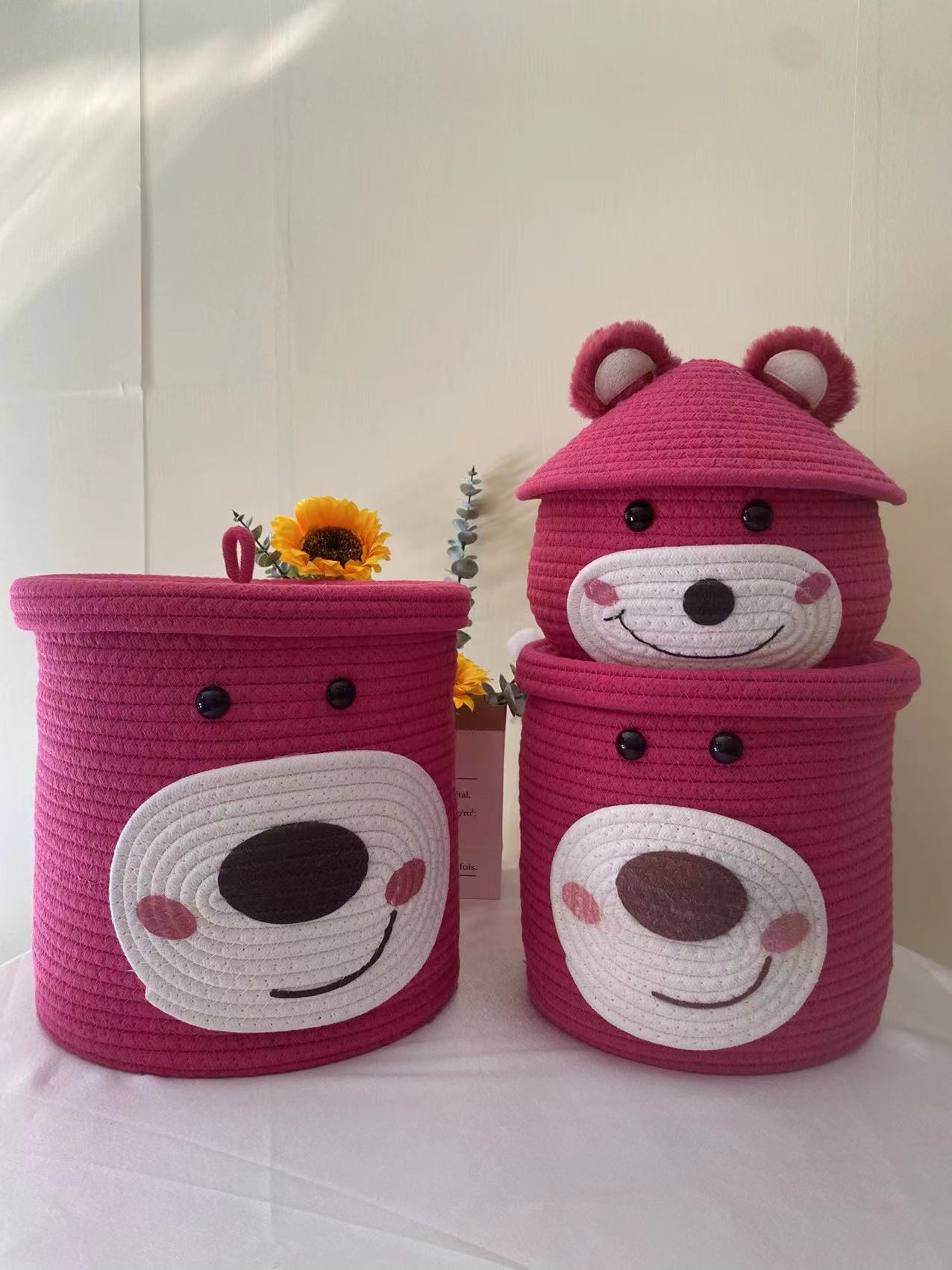 草莓熊三件套多功能家用收纳车载收纳桶 玩具零食收纳篮套装