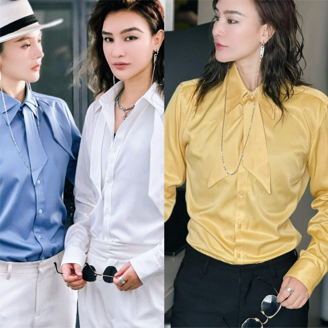 【正正TUTU]飘带双层领设计款夏季衬衣休闲长袖衬衫上衣男女款-SC