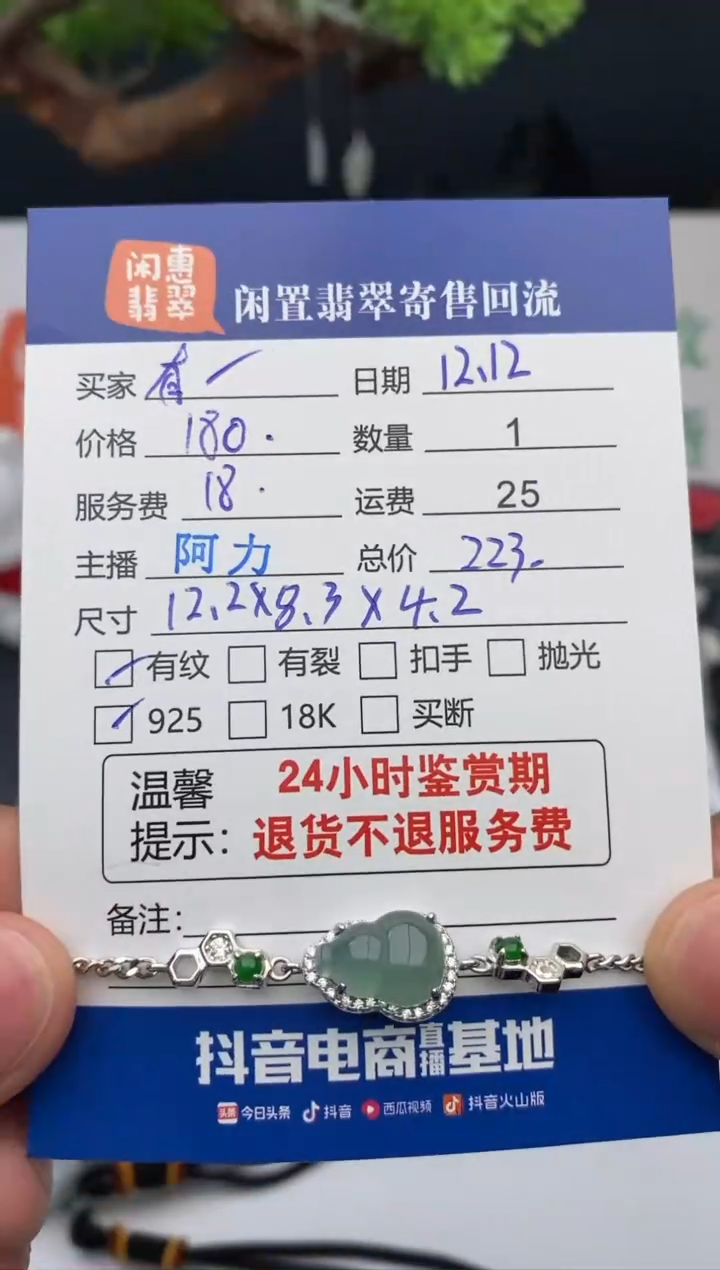 【闪购商品】翡翠挂件银S925镶嵌翡翠手链