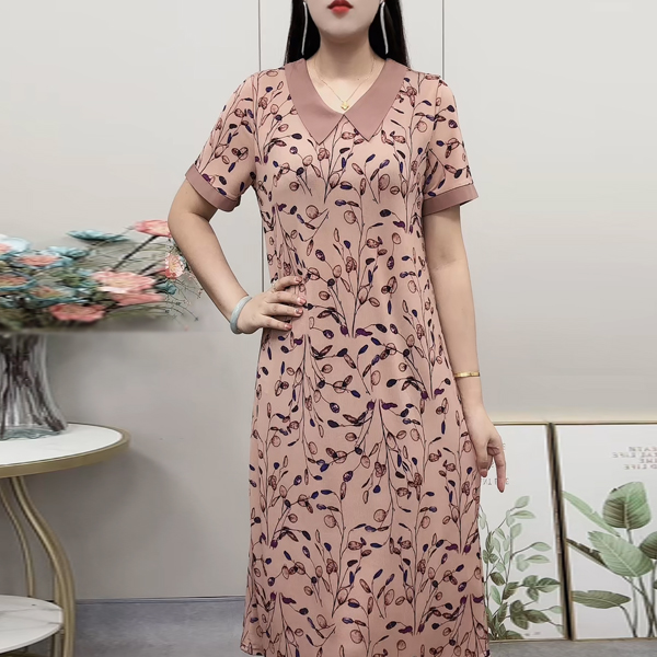 夏季新款洋气连衣裙宽松显瘦时尚女裙子宽松小花女士连衣裙