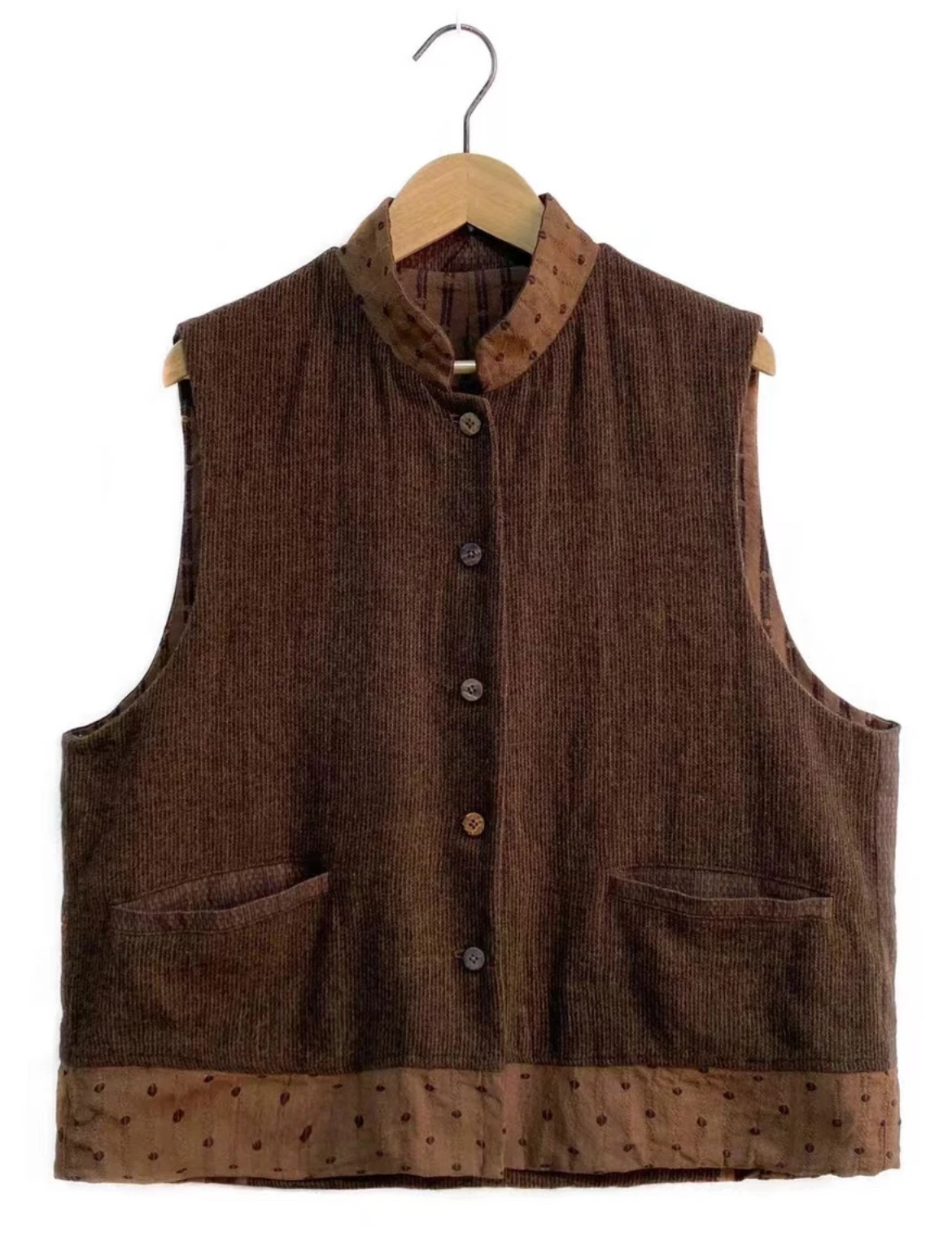 左岸迷香 Z22FW6005原创设计 提花拼接 复古百搭 短款马甲