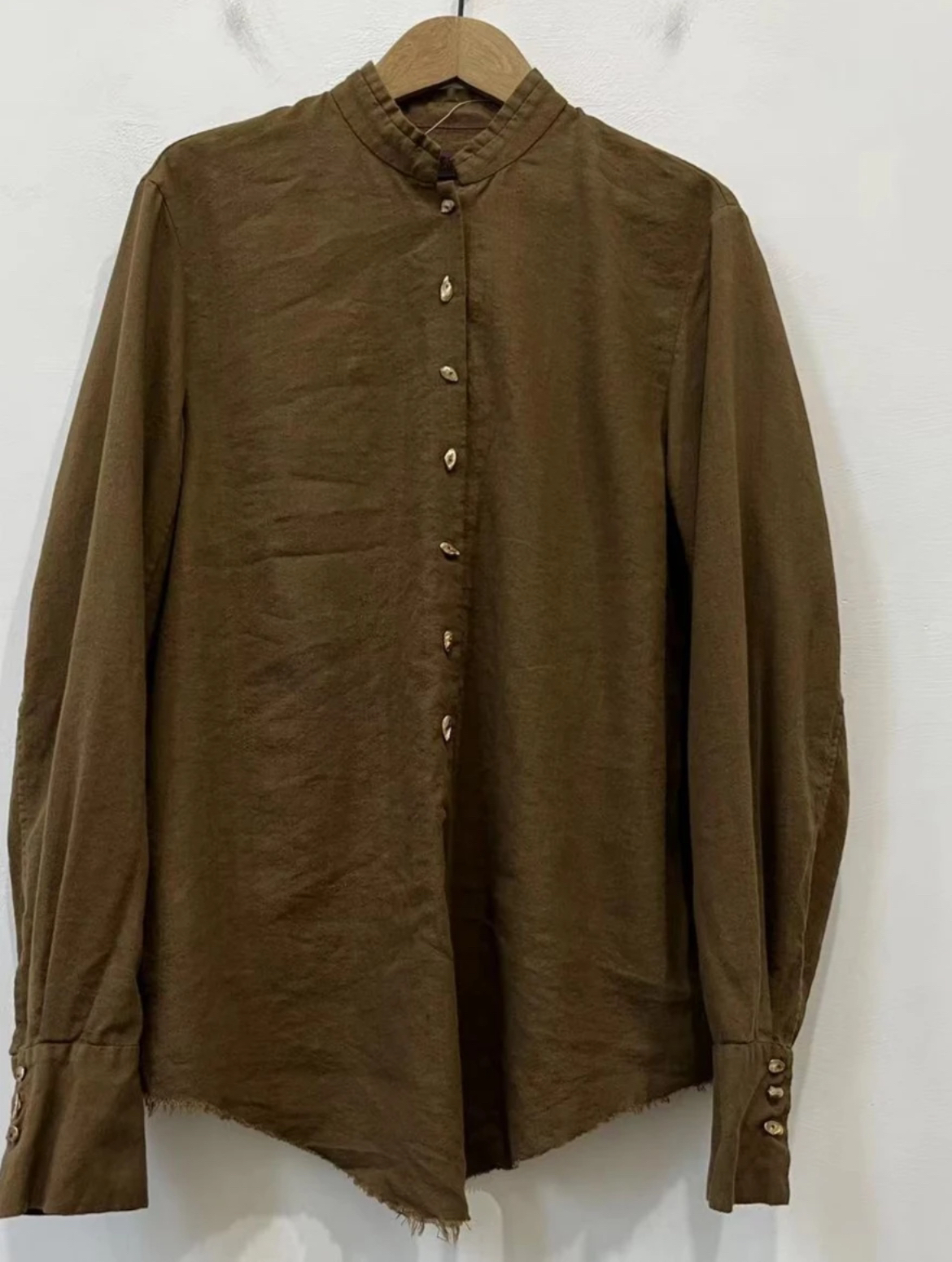 左岸迷香 Z22FW1017 原创设计 复古百搭羊毛亚麻混纺毛边衬衫