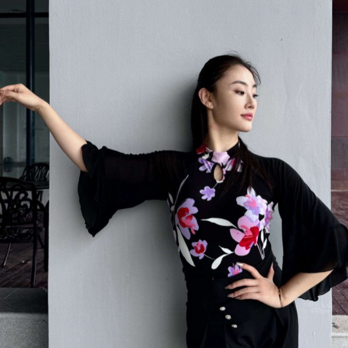 I·RO国标舞服【锦瑟】秋冬时尚中式插件显瘦拼接黑色练习服服装长袖