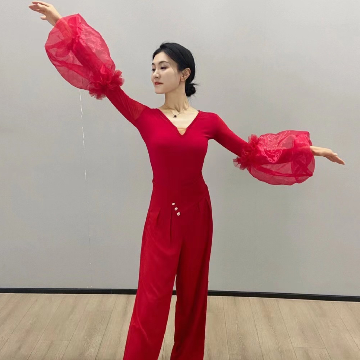 I·RO国标舞服【糖衣幻想】女士摩登摩登舞泡泡袖上衣服装长袖长裤