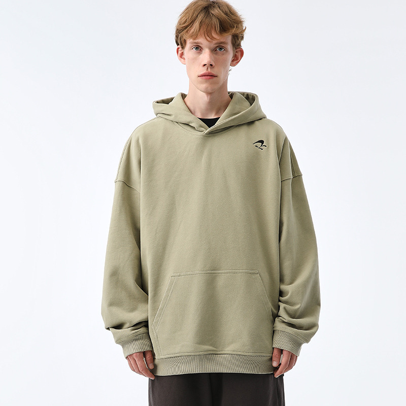 NOSAW 潮牌宽松连帽水洗上衣春秋休闲加绒简约复古重磅质感卫衣男
