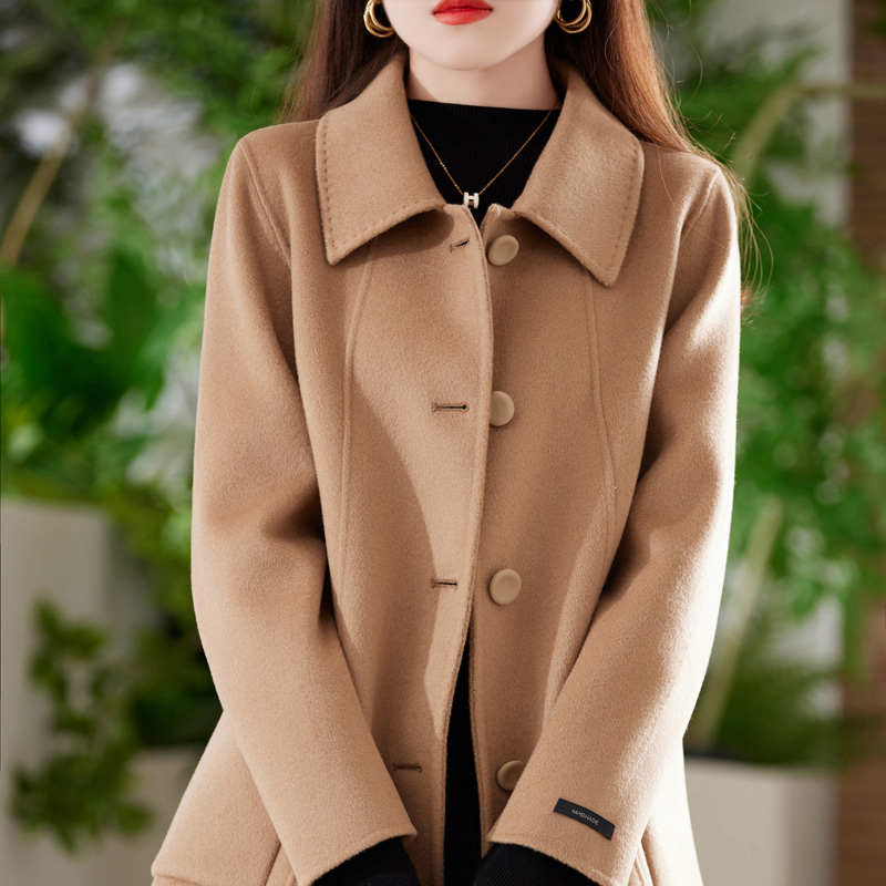 SON—320秋冬女士时尚百搭洋气韩版小个子中长款双面毛呢大衣