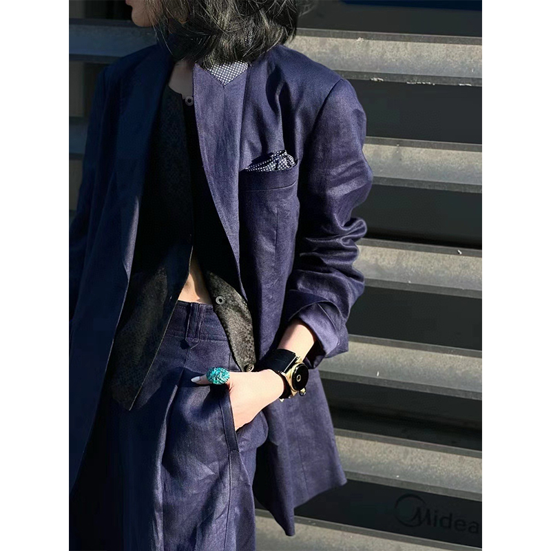 高端女总裁职业装时尚轻奢洋气显瘦休闲老钱风亚麻职业套裤轻熟