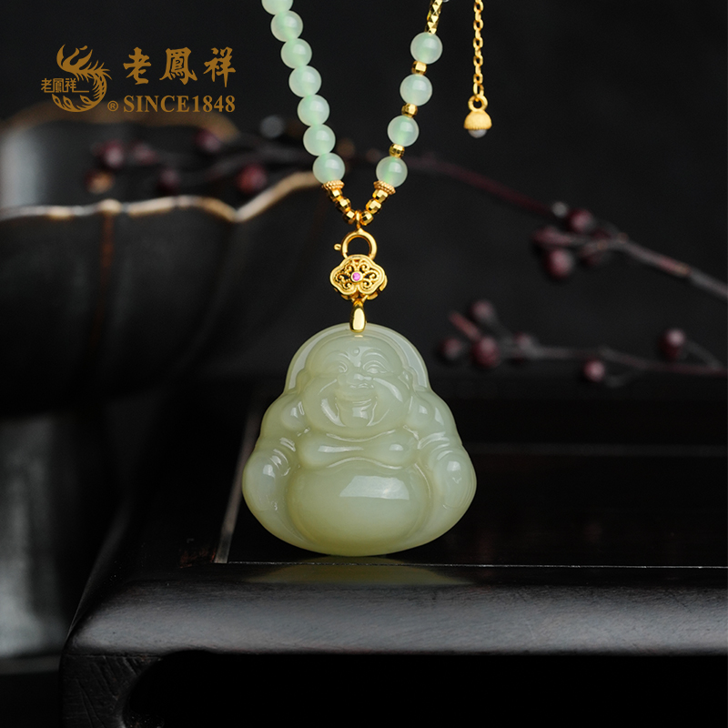 老鳯祥S925银中佛公吊坠 晴水珠链 多样性发一件 X01623-1 C04345