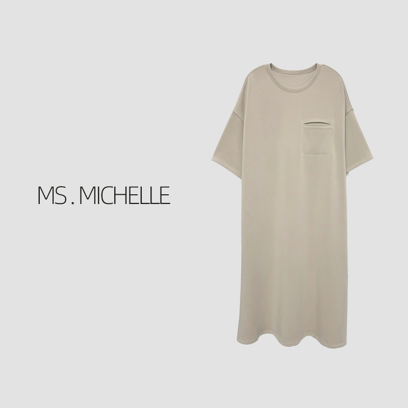 MS.MICHELLE 简约慵懒小众设计中长款宽松连衣裙6087