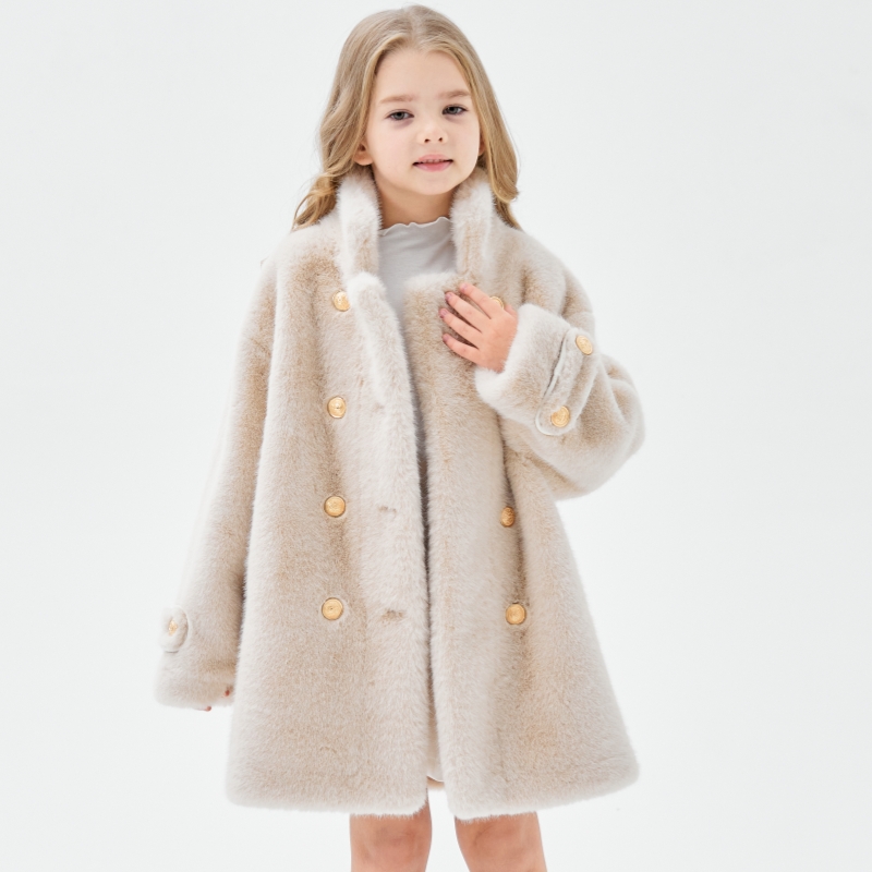 女童皮毛一体外套中长款韩版宝宝毛毛棉衣儿童仿貂绒皮草大衣冬装