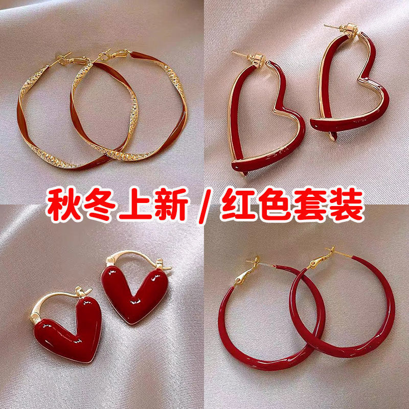 合金耳饰 滴油扭纹圆形耳环欧美复古高级感简约耳圈夸张时尚百搭