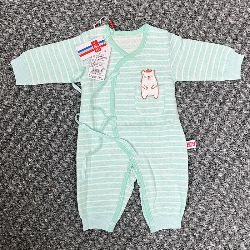 婴幼儿连体宝宝长袖连体衣夹丝棉条纹斜襟新生儿蝴蝶衣清仓特价