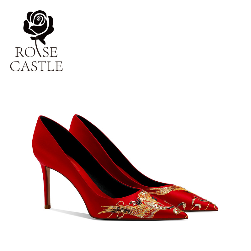 【云中仙鹤】rosecastle原创秀禾婚鞋女红色中式婚礼刺绣新娘单鞋