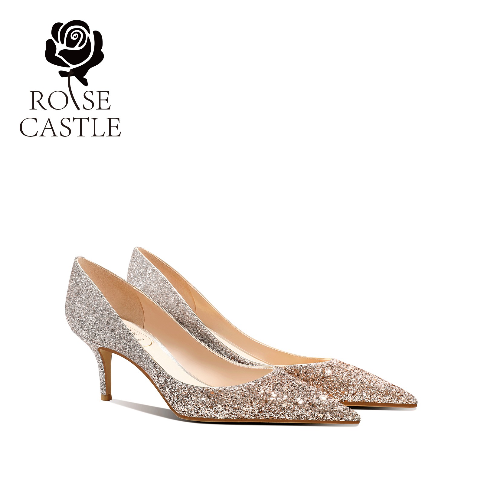 rosecastle气质高跟单鞋细跟百搭宴会礼服婚鞋女新娘百搭气质单鞋