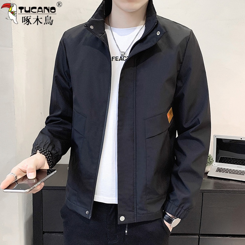啄木鸟男士夹克外套春秋季立领2023新款休闲百搭潮流潮牌宽松男装