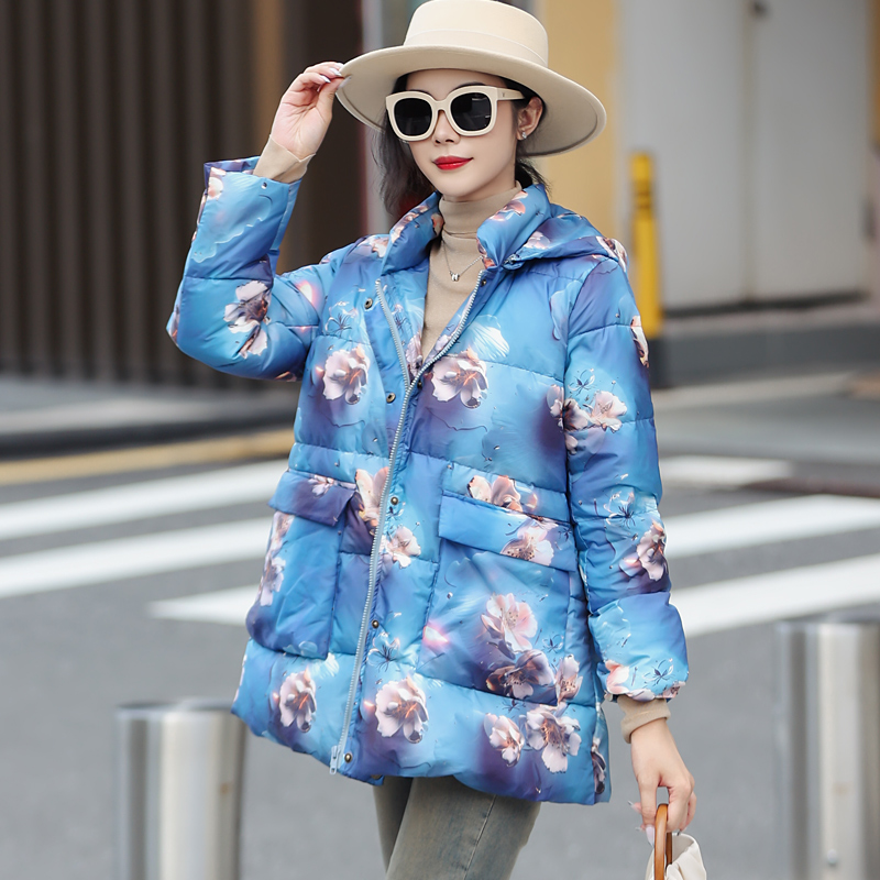 拜占庭的森林白鸭绒羽绒服女高档轻奢印花轻薄保暖百搭中长款外套