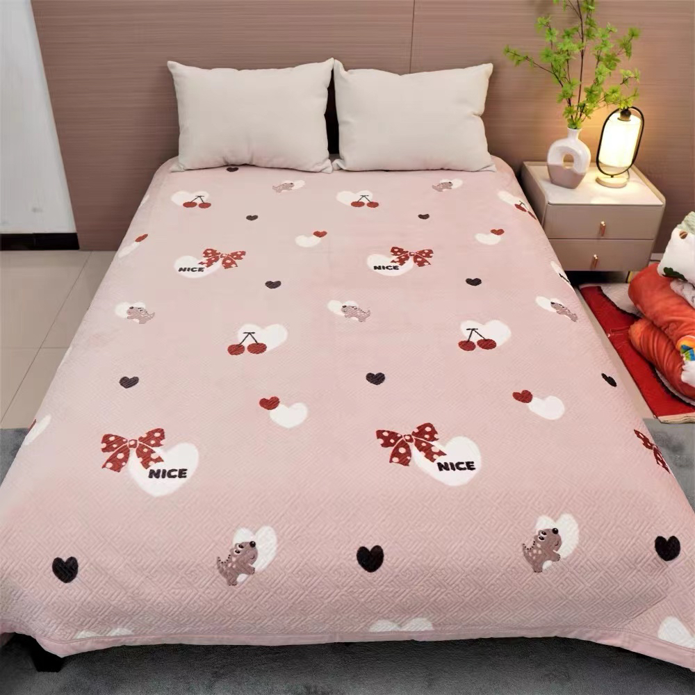 【蝴蝶结】婴儿绒不掉毛保暖速热大床盖透气亲肤双面印花夹棉加绒