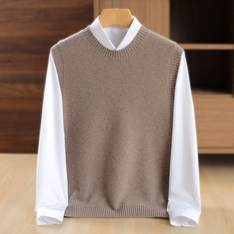 经典版型~秋冬新款100%羊毛圆领马甲男叠穿百搭时尚针织羊毛背心