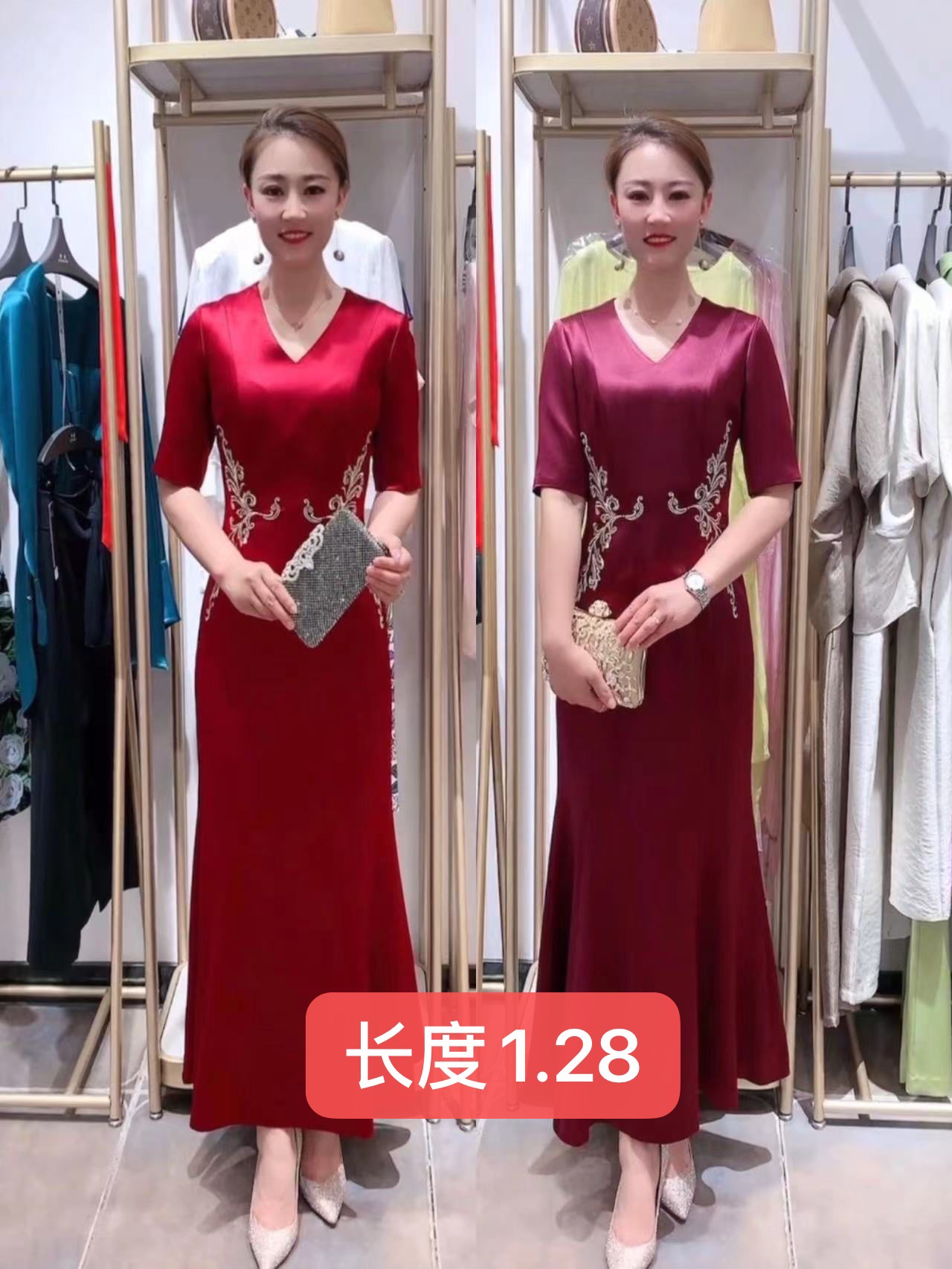六礼V领鱼尾超显瘦礼服317863连衣裙红色