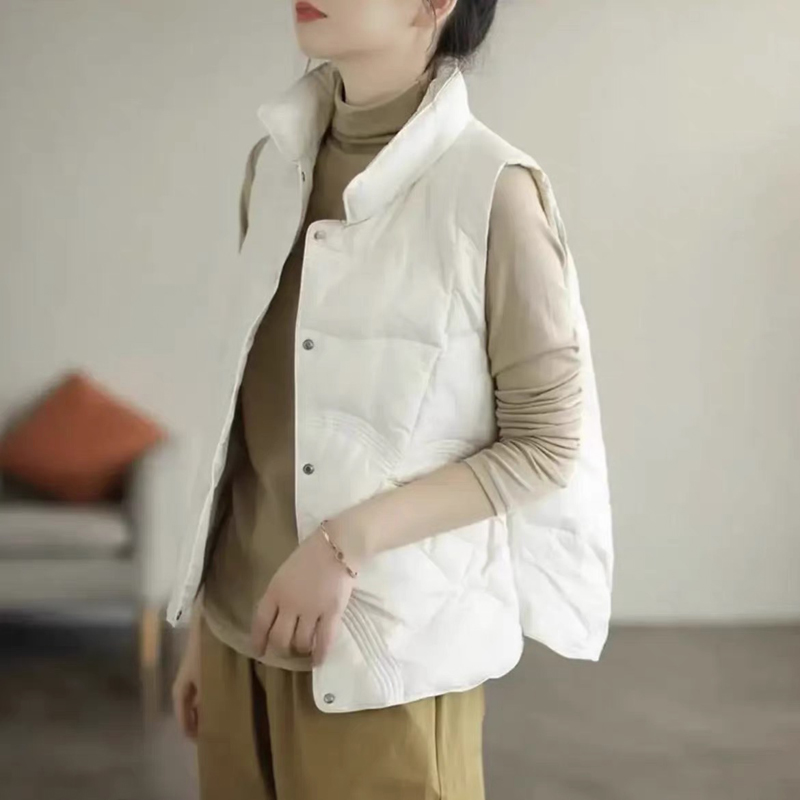 时尚宽松保暖羽绒百搭马甲女复古暗扣立领棉服背心外套冬 3562
