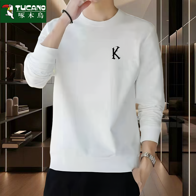 2024秋冬重磅卫衣男宽松圆领简约时尚潮流青少年套头运动上衣外套